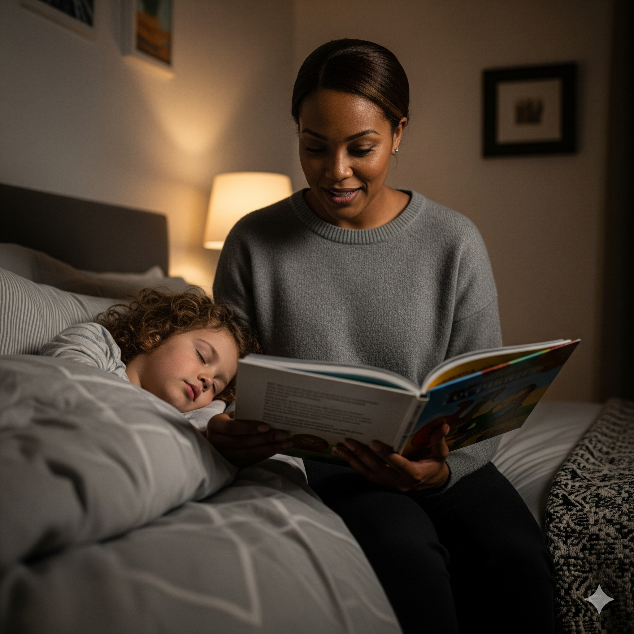 Nanny reading bedtime story